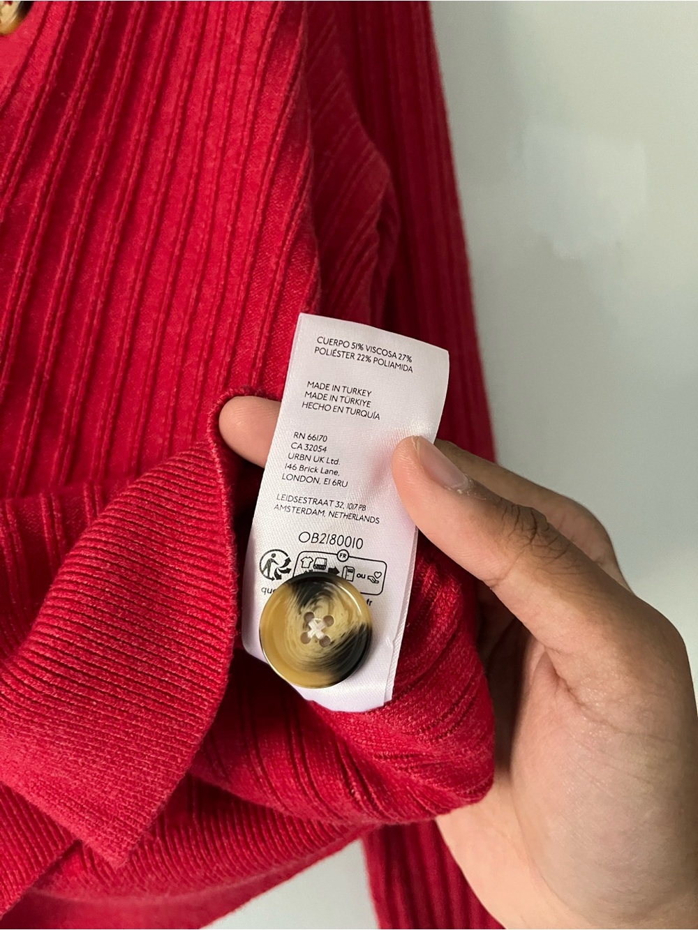 Anthropologie Pilcro Red Ribbed Asymmetric Button-Front V-neck Long Sleeve Top - Picture 8 of 11